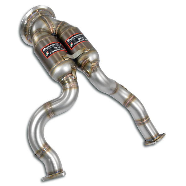 Downpipe + Metallic catalytic converterOversize 2 x Ø65mm, 100% Stainless steelCompatible with the stock Cat.-Back section